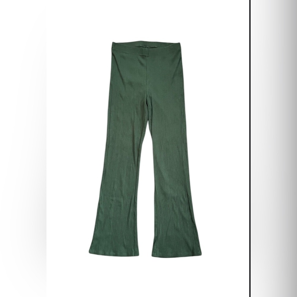 AERIE L Green Hi Rise Ribbed Flare Pull On Pant L